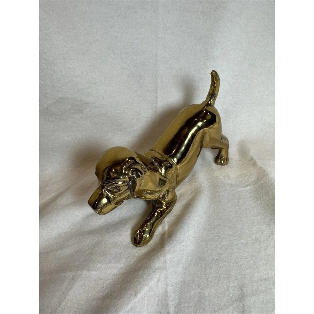 COOL Vintage Solid Brass DOG Puppy Figurine Door Stop Shelf Decor 7.5 X5